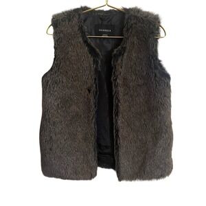 GLAMSIA Womens Faux Fur Vest Brown Medium Sleeveless Open Front